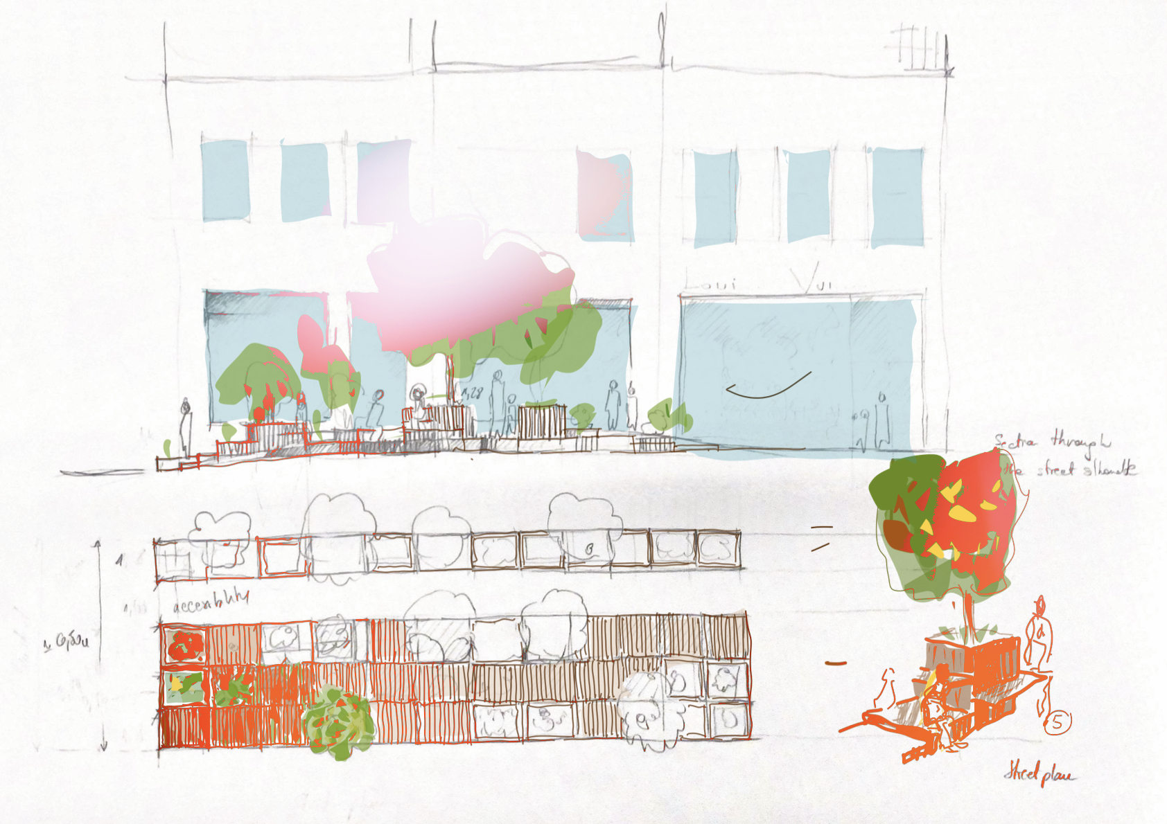 Hand-drawn design sketch, graphic design and illustration work