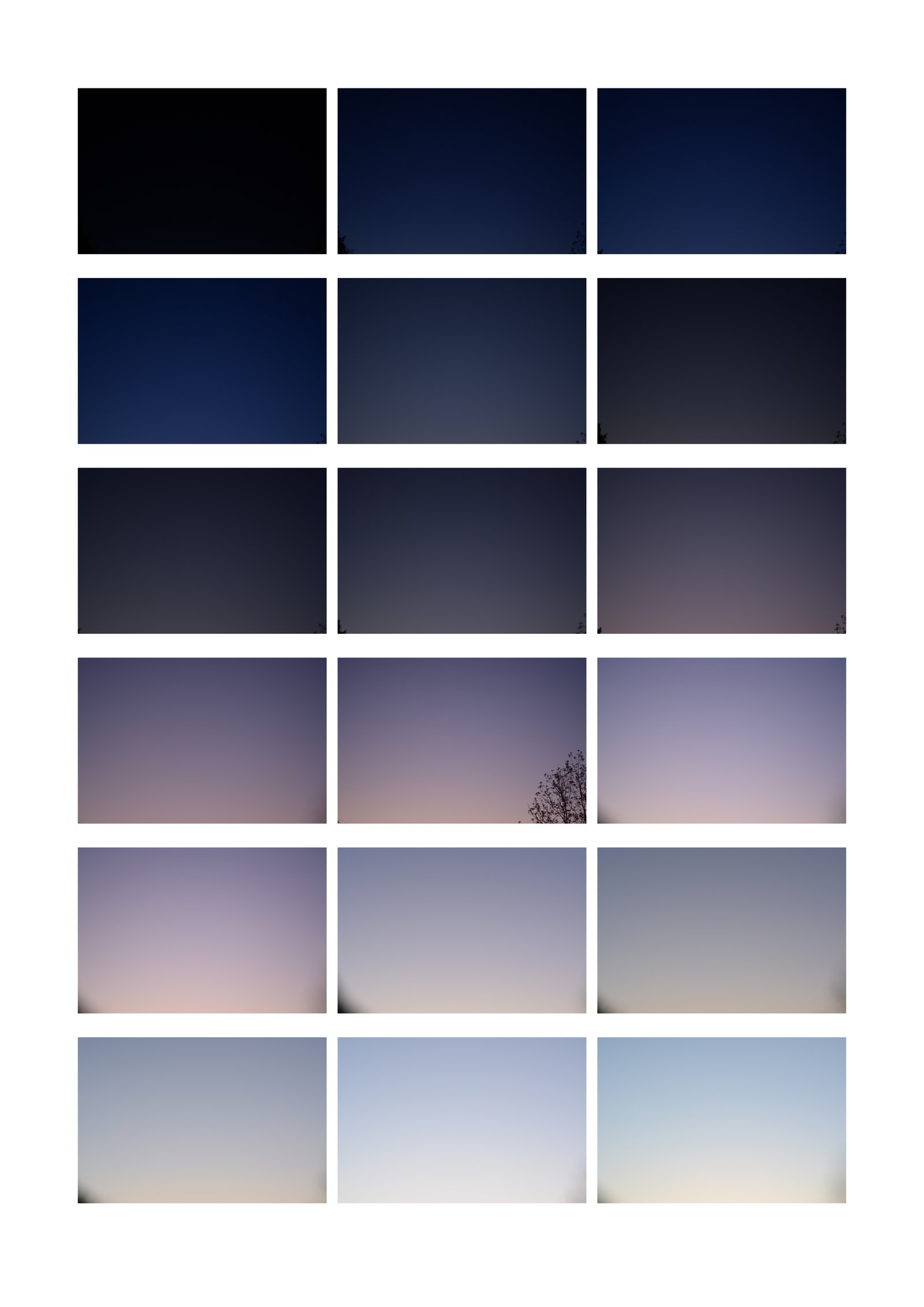 Blue Hour Triptique — panel 1, sky gradients from dusk to dawn