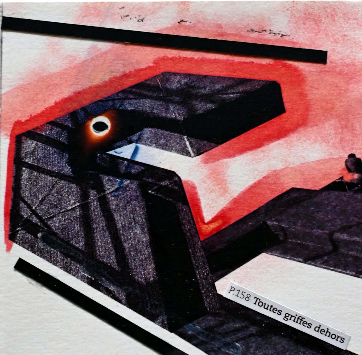 Construction series panel — abstract collage with pencil and red wash