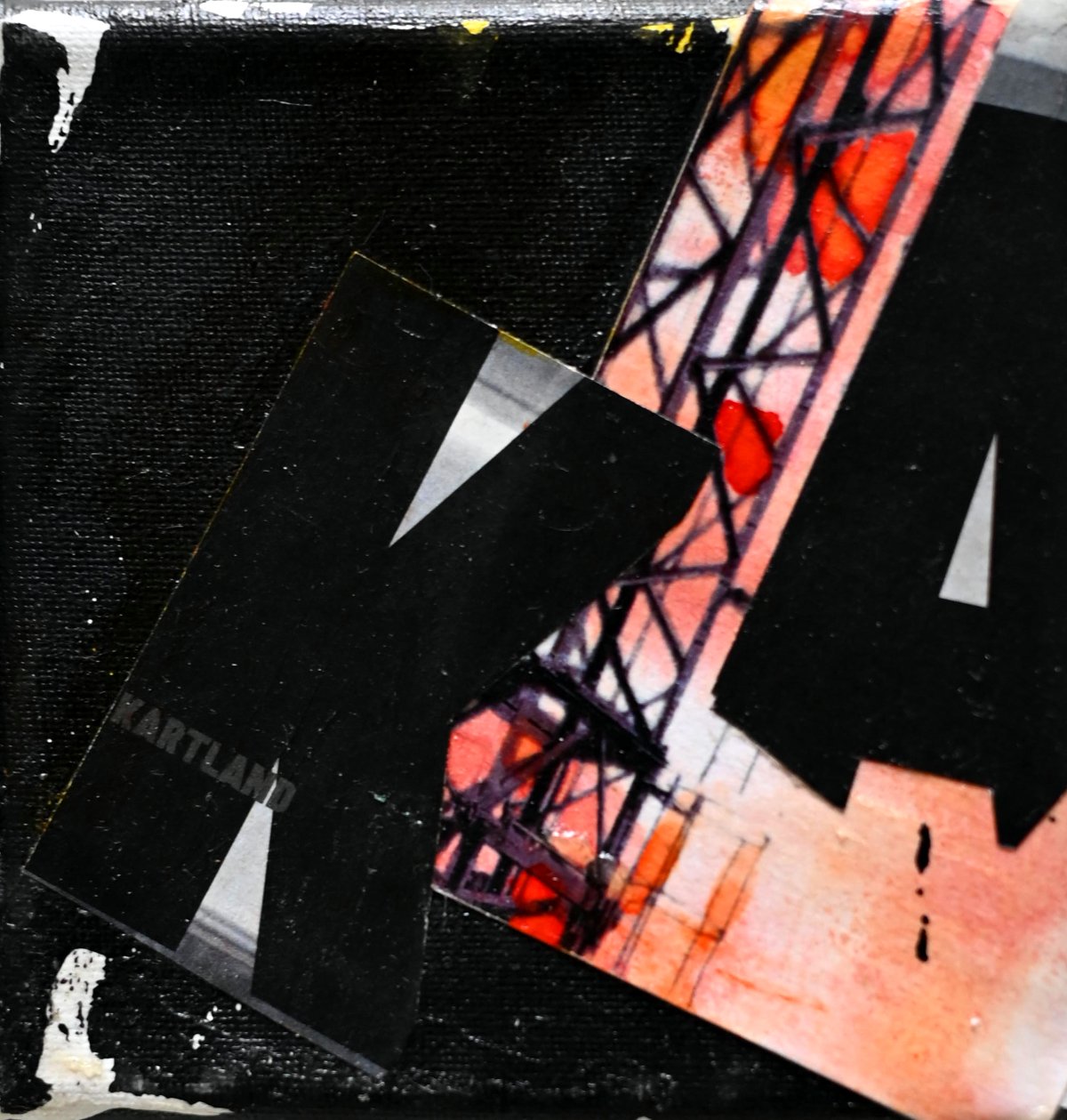 Construction series panel — industrial crane collage on canvas