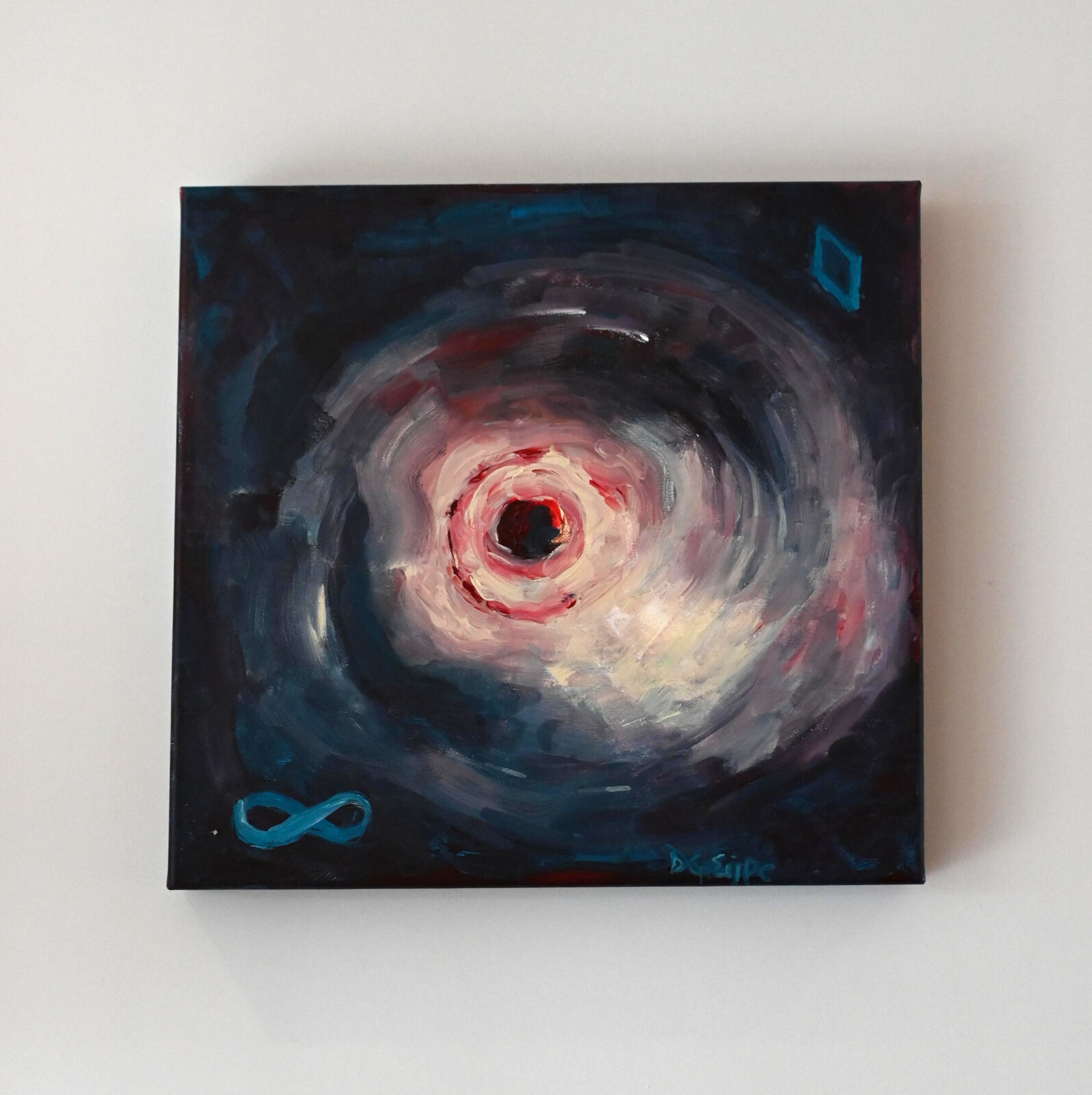 Sun · Vibration · Infinity — warmth radiating outward, a dark spiral folding inward toward infinity